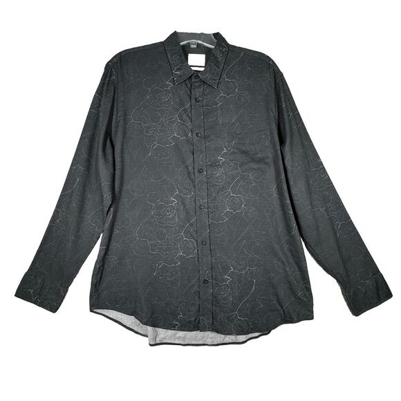 Billy Reid Shirt Mens XL‎ Slim Charcoal Gray Kirby Shirt Printed Neutral Preppy - Picture 1 of 9